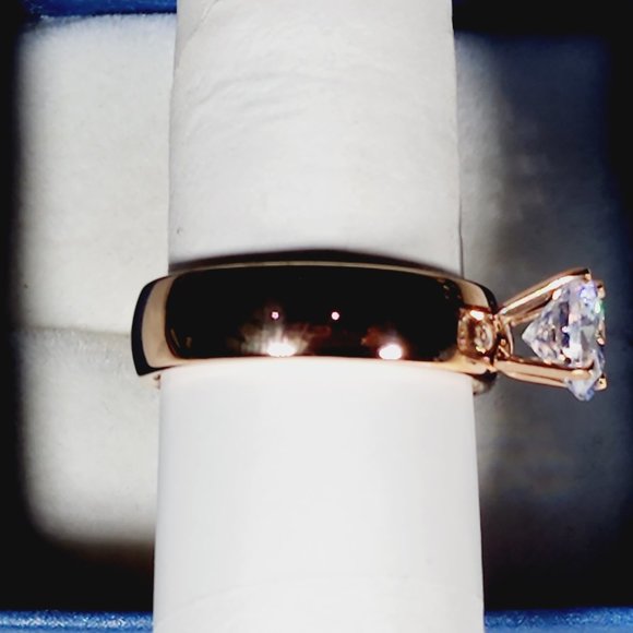 Cubic Zirconia engagement/promise ring in 14K Rose Gold over Stainless Steel sz9 - Picture 6 of 7